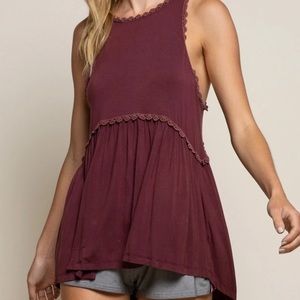 POL Burgundy Babydoll Tank Top